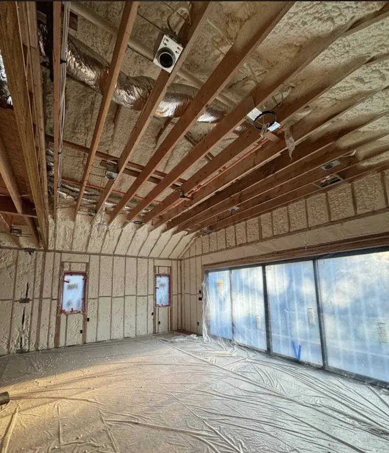 Interior walls and ceiling insulated with spray foam during new construction in Ewa Beach